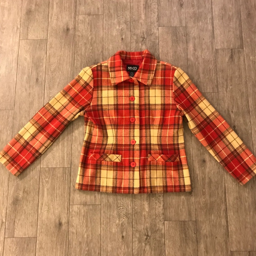 New York and Company Plaid Jacket Women Size Med